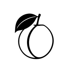 A simple vector illustration of a single plum with a leaf. Perfect for minimalist designs, food blogs, or healthy eating campaigns. The black and white aesthetic is visually striking.