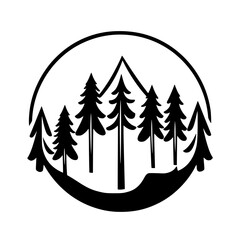 Obraz premium Majestic Mountain and Pine Forest Landscape: A Minimalist Black and White Nature Illustration