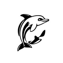 Naklejka premium Majestic Dolphin Leaping: A Black and White Marine Animal Illustration
