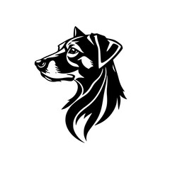 Elegant Dog Head Silhouette: Black and White Canine Portrait.  A stylish vector graphic design, perfect for pet lovers and animal enthusiasts.