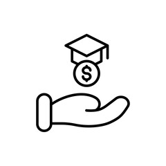 Education cost icon Outline set in black and white color
