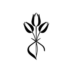 Elegant Black and White Tulip Bouquet: Minimalist Floral Design, Botanical Illustration, Spring Bloom, Simple Graphic Art