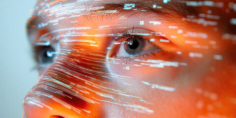 Human Face Overlaid with Digital Data Streams