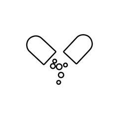 Open capsule pill icon Outline set in black and white color