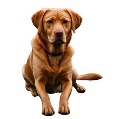 Obraz premium Gaze: A Loyal Labrador Retriever Dog on a White Background. Golden Labrador Retriever Dog Sitting with Happy Expression, Isolated on Transparent Background. Dog having fun at party isolated on a 