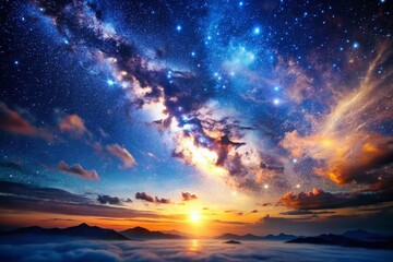 Fototapeta premium Serene Early Morning Sky: Starry Blue Space Background with Gentle Light