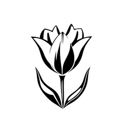 Elegant Black and White Tulip Flower: A Minimalist Botanical Illustration