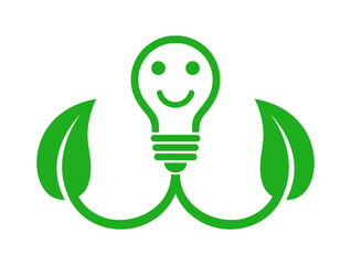 liście i uśmiechnięta żarówka, ikona zasilania ekologicznego © robert6666