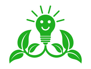liście i uśmiechnięta żarówka, ikona zasilania ekologicznego © robert6666