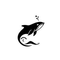 Elegant Whale in Minimalist Style: Black and White Ocean Animal Vector Graphic