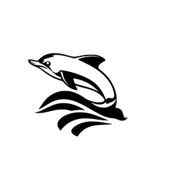 Leaping Dolphin in Ocean Waves: A Black and White Artistic Design