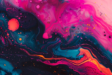 Dynamic Abstract Fluid Art with Pink and Teal