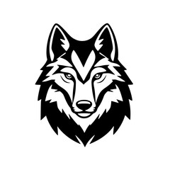 Majestic Wolf Head: Black and White Vector Graphic. Perfect for logos, prints, and designs.  A powerful symbol of nature and wildlife.
