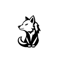 Majestic Fox: A Stunning Black and White Vector Illustration of a Wild Canine. Perfect for logo design, wildlife art, and nature-themed projects.