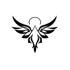 Abstract Angel Wings: Black and White Graphic Design, Heavenly Symbol, Tattoo Art, Religious and Spiritual Vector Illustration