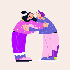 Illustration of a loving couple embracing each other with a romantic and playful vibe. Perfect for Valentine’s Day, relationship concepts, or celebration of love themes