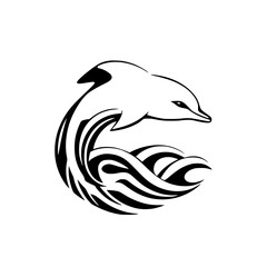Elegant Dolphin Leaping over Waves: A Black and White Tribal Tattoo Design