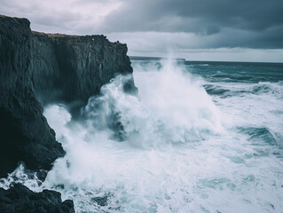 Obraz premium Tempest's Fury: Coastal Cliffs Under Siege