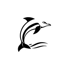 Elegant Leaping Dolphin Silhouette: A Black and White Vector Graphic