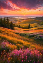 stunning vibrant dawn landscape featuring soft glowing colors illuminating sky nature rich hues beautiful textures, sunrise, light, beauty, scenery