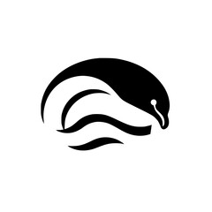 Elegant Dolphin in Waves: A Stunning Black and White Ocean Animal Logo Design