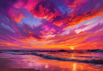 Fototapeta premium captivating sunset horizon brilliant colors dynamic cloud formations striking sky, ambient, artistic, atmospheric, breathtaking, brightness, chromatic