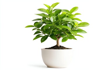 Fototapeta premium A vibrant green potted plant with glossy leaves, displaying its lush foliage. Ideal for home decor, gardening themes, or nature-inspired projects against a white background.