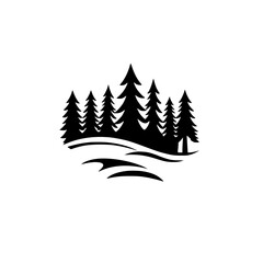 Majestic Evergreen Forest: A Black and White Minimalist Landscape Illustration