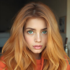 Fototapeta premium Cabello rojizo brillante y ojos que irradian magnetismo.