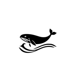 Whale in the Ocean: A Minimalist Vector Graphic.  Perfect for marine life lovers and nature enthusiasts.  Clean design, black and white aesthetic.