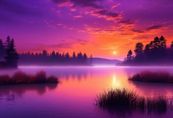Fototapeta premium breathtaking dreamy dusk landscape glowing horizon reflections capturing natural serenity tranquility, twilight, colors, sky, clouds, nature, beauty, light