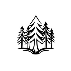 Obraz premium Majestic Evergreen Forest: A Black and White Nature Illustration