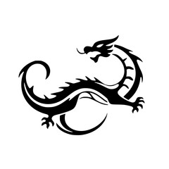 Tribal Dragon Tattoo Design: Black and White Silhouette of a Mythical Creature