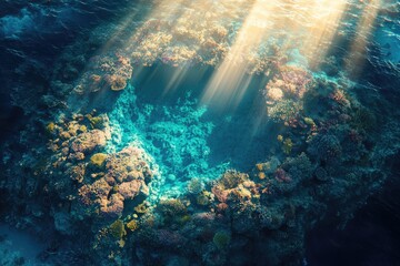 Fototapeta premium Vibrant underwater scene showcasing circular coral formation ill