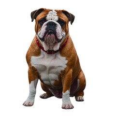 Front view of a Bull dog sitting on isolated transparent background. Campeiro bulldog dog breed standing against white background, cute brown budog dog on a white background
