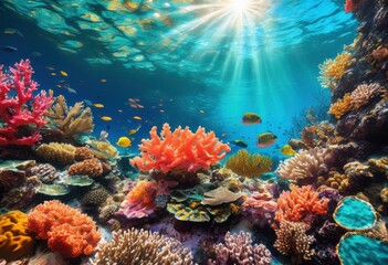 Obraz premium close showcasing colorful details vibrant coral reef stunning clarity brilliance, aquatic, biodiversity, depth, ecosystem, marine, nature, ocean, richness