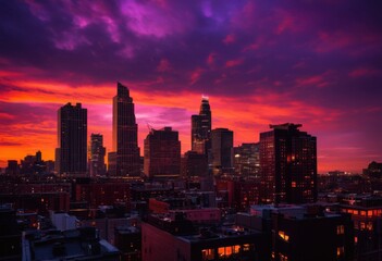 Fototapeta premium breathtaking skyline silhouette dusk glowing fiery visual feast urban design nighttime transformation, architecture, building, cityscape, sunset, light, shadow