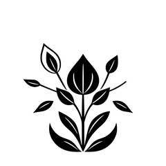 Elegant Black and White Floral Design: Minimalist Botanical Illustration, Simple Nature Graphic, Plant Silhouette, Vector Art