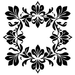 Elegant Black and White Floral Frame: Vintage Damask Pattern Border for Design Projects