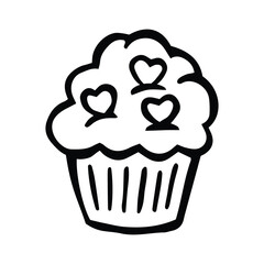 Hand Drawn Valentine's Cupcake w Hearts Icon