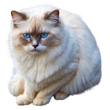 Seal Tabby Point and White Siberian Domestic Cat, Female laying against White Background. Himalayan cat on isolated transparent background. beautiful siamese cat isolated on white background. 