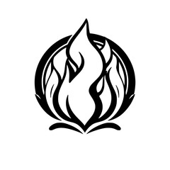 Fiery Circle Logo: Black and White Abstract Flame Design. Perfect for branding, graphic design projects, and representing concepts of passion, energy and power.