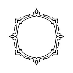 Elegant Vintage Frame: Decorative Border Design Element. Perfect for classic invitations, logos, and more.  A monochrome vector graphic with ornate flourishes.