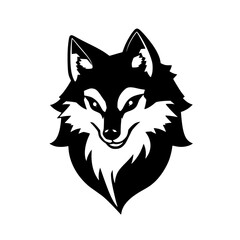 Majestic Wolf Head: Black and White Vector Portrait. A striking graphic design of a wolf's head, perfect for logos, illustrations, and more.