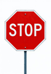Bright red stop sign on a white background, emphasizing road safety.