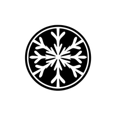Snowflake Icon: Black and White Circular Winter Design