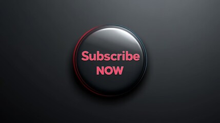 A stylish black button with pink red 'Subscribe Now' text contrasts against a dark background, blending minimalistic design with assertive marketing.