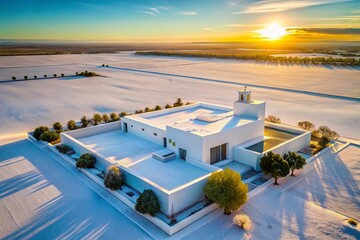 Fototapeta premium Serene Minimalist White Landscape: Drone Aerial View for Relaxation