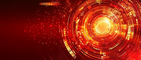 Obraz premium Dynamic Abstract Tech Background with Glowing Radial Light Patterns and Fractal Geometric Shapes in Red and Orange Tones for Urban Style Web Design