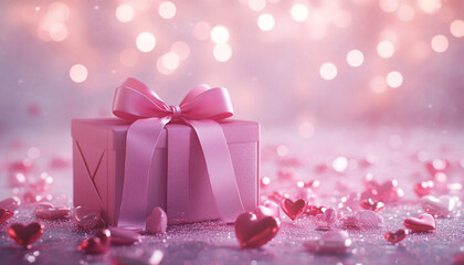 Fototapeta premium Romantic heart shaped gift box illuminates love on birthday